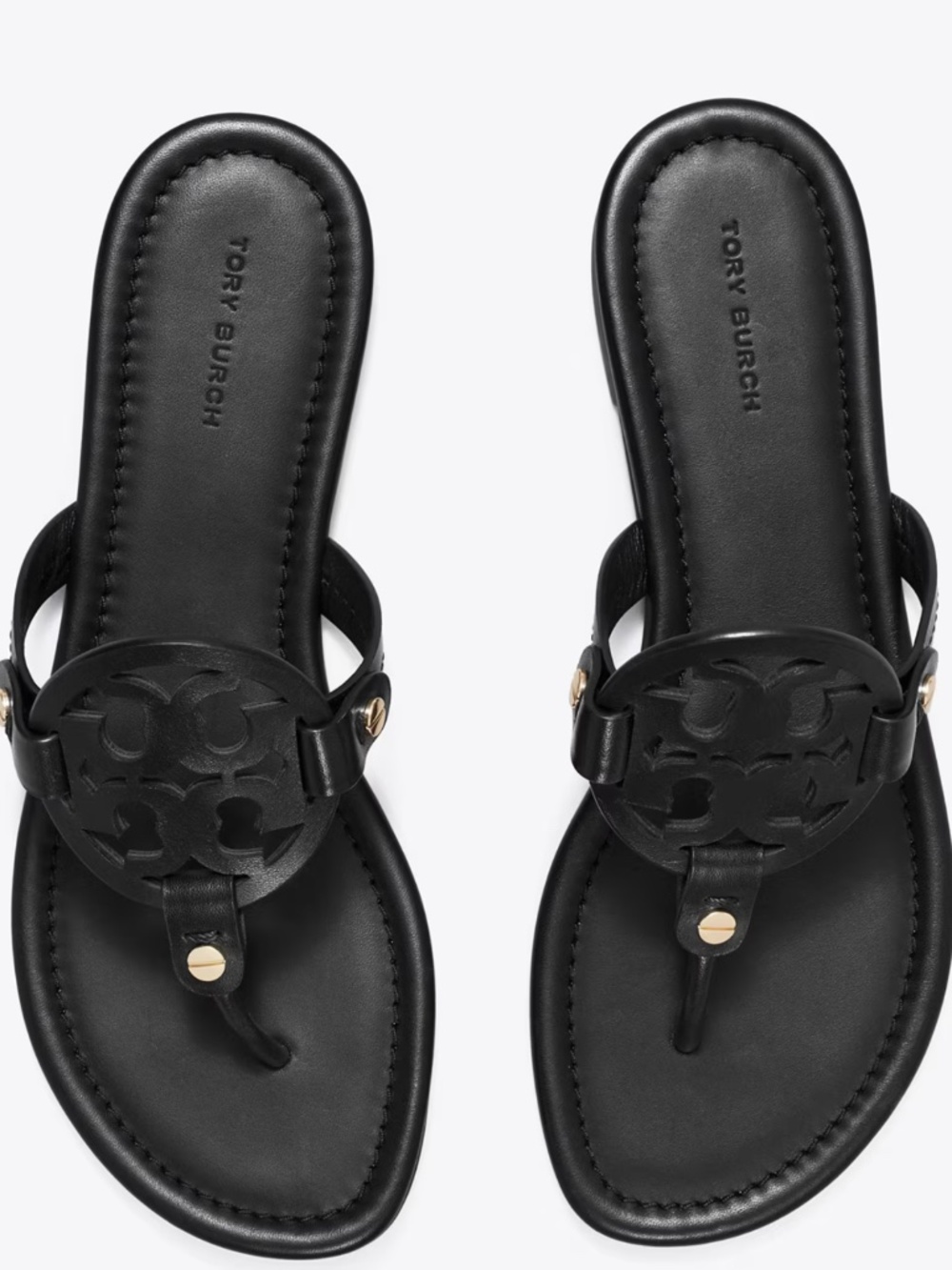 Tory Burch Black Leather Miller Thong Sandals